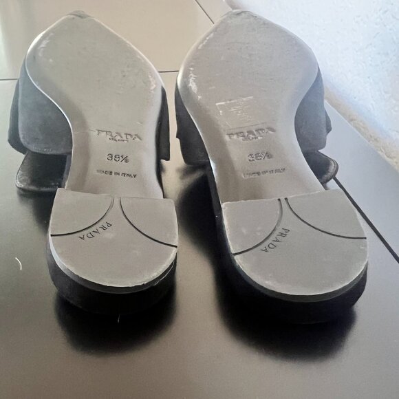 Prada Suede Grosgrain Bow Mules Flats - Picture 8 of 10